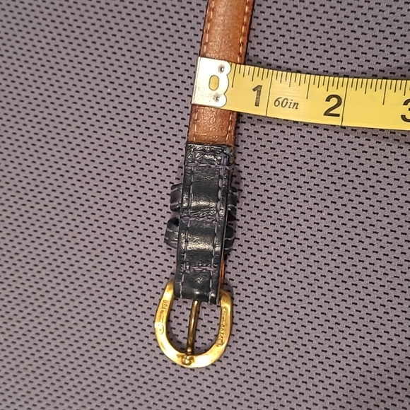 La Jolla Blue Leather Skinny Belt With Brass Buckle - Picture 6 of 14